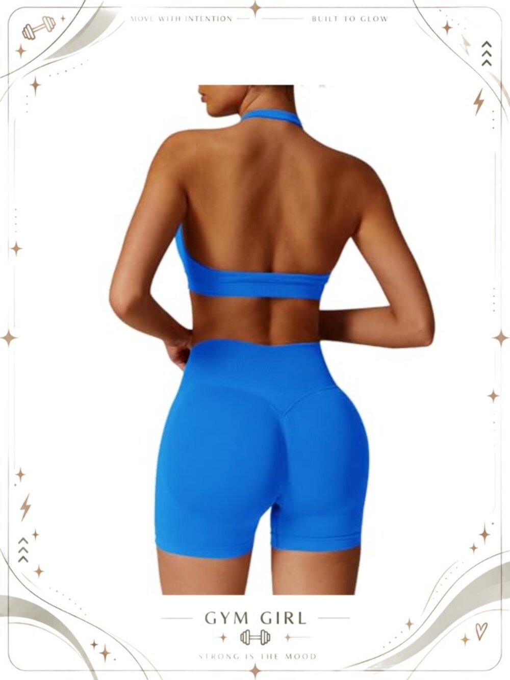 Seamless Workout Set Halter Backless Sports Bra Scrunch Shorts Gym Yoga